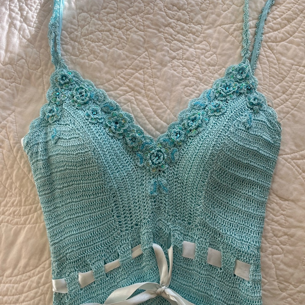 Janine Crochet and Lace Dress. Turquoise. Size M - Picture 4 of 16